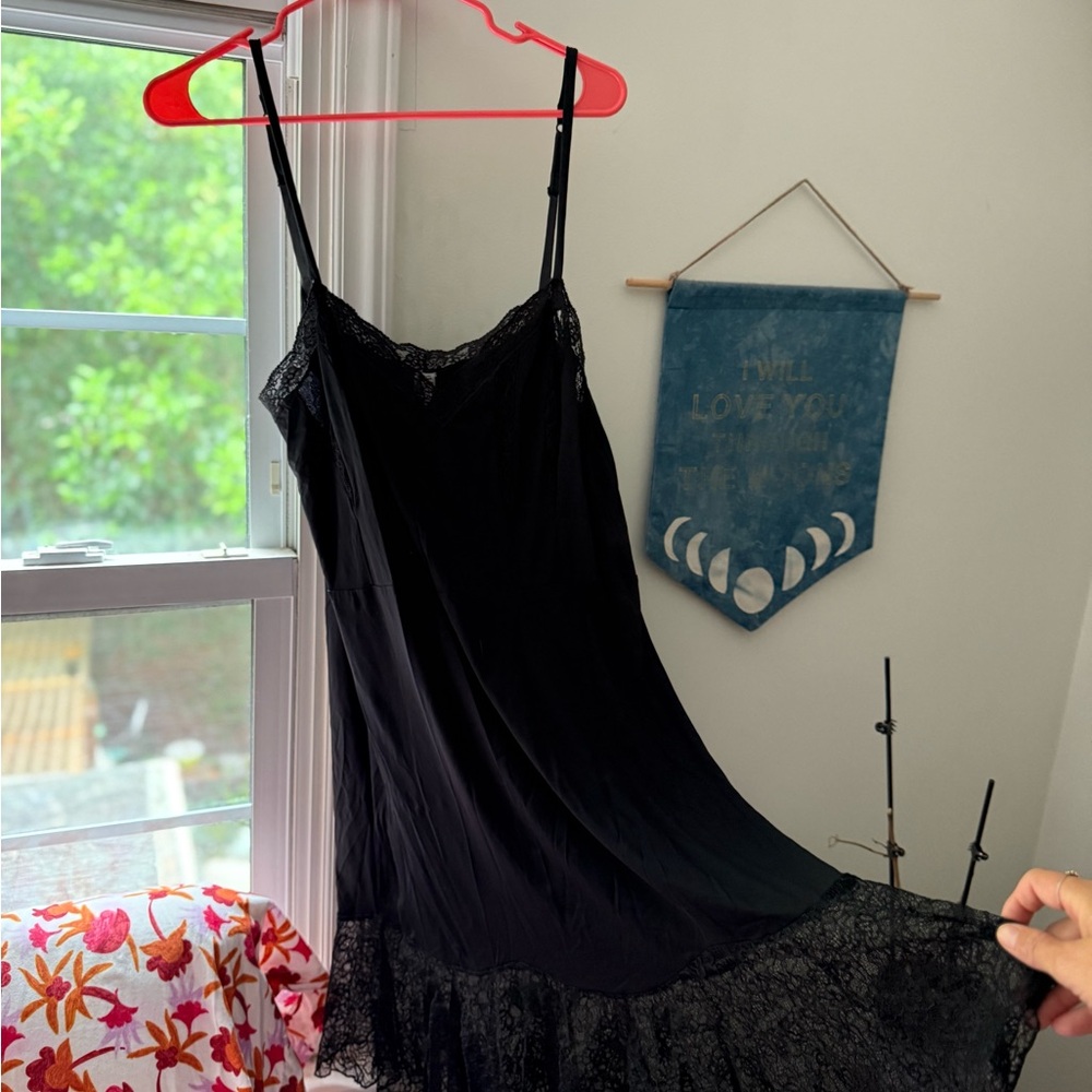 Anthropologie Black Lace Trim Nightgown